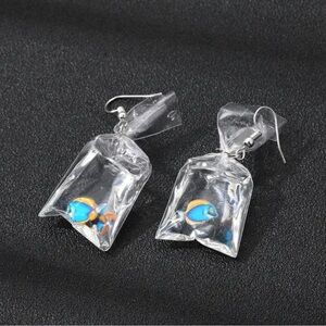 🐟 🐠 Fish Bag Earrings with Blue and Orange Design